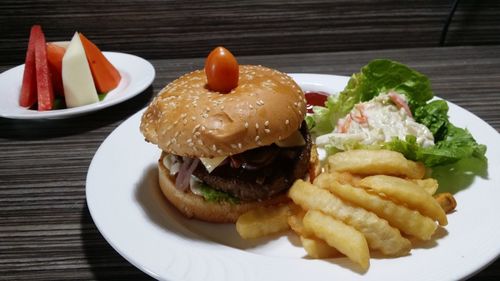 Close-up of food in plate on table