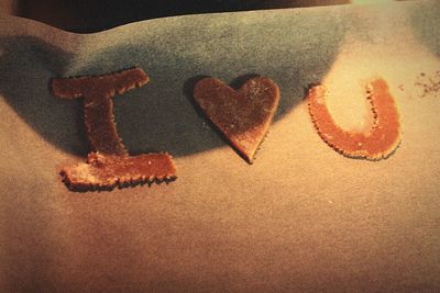 Close-up of heart shape on table