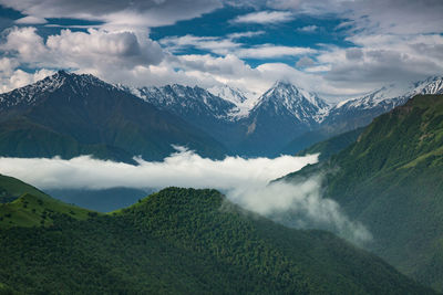 Scenic view of snowcapped mountains against sky