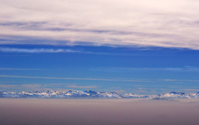 Aerial view of landscape against sky during winter