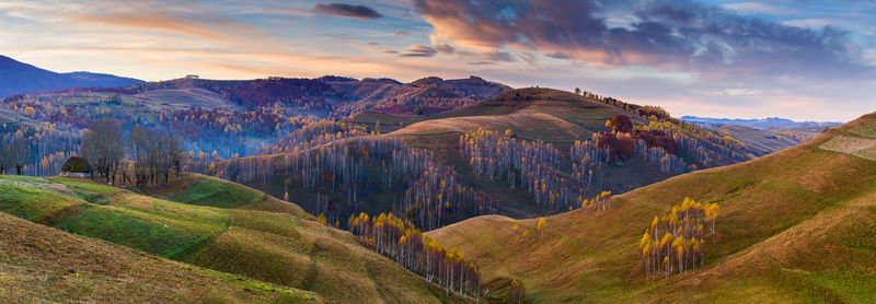 Panoramic view of landscape against sky during sunset