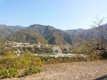 Scenic view of mountains against clear sky