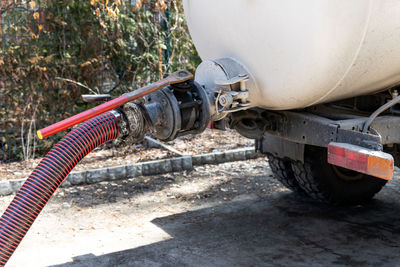 Sewage pipe attached to truck