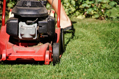 Lawn mower in yard