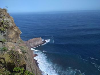 High angle view of sea against clear sky