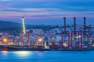 Illuminated buildings in city