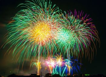 Low angle view of firework display at night