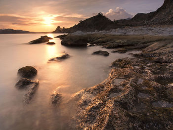 Scenic view of sunset over sea