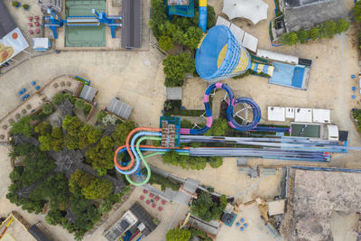 High angle view of street amidst buildings in city