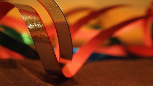 Close-up of ribbon on table