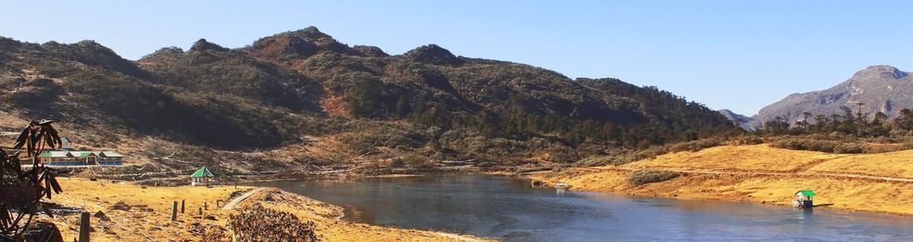 Pt tso or penga teng tso lake, alpine valley and himalaya mountain range in tawang, north east india 