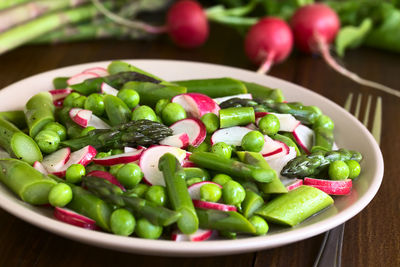 Close-up of salad in bowl on table