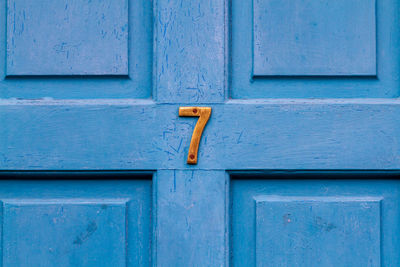 Close-up of blue door