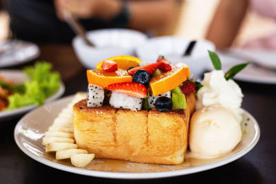 Close-up of dessert in plate on table