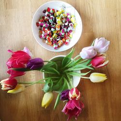 High angle view of flowers on table