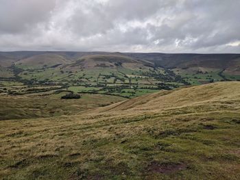 Scenic view of landscape against sky in peak district