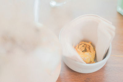 High angle view of dessert in glass on table