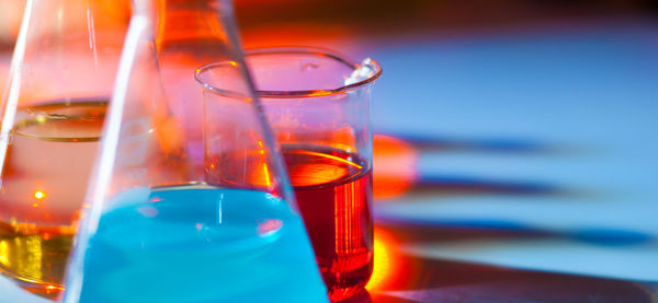 Close-up of glasses on table