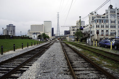 Railroad track passing through city