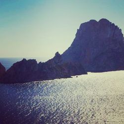 Scenic view of sea with rocks in background