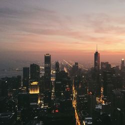 City skyline at sunset