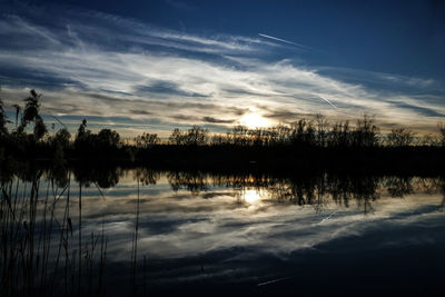 Scenic view of lake against sky during sunset