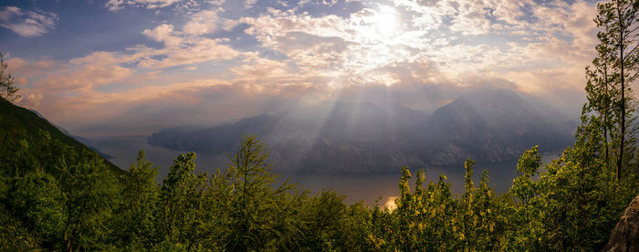 Scenic view of tree mountains against sky