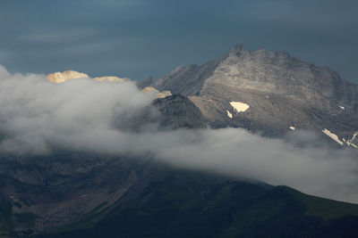 Scenic view of snowcapped mountains against sky