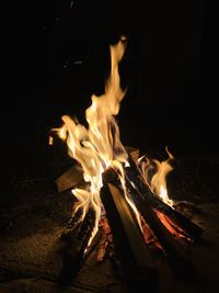 Close-up of fire in the dark