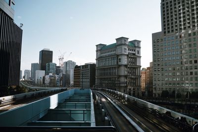 View of skyscrapers against clear sky