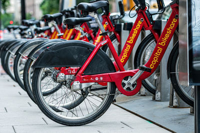 Bicycle parked on footpath in city