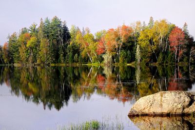 Scenic view of lake against sky during autumn