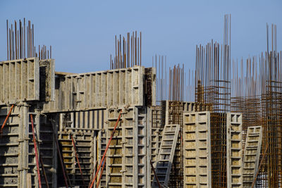 Low angle view of buildings against clear sky