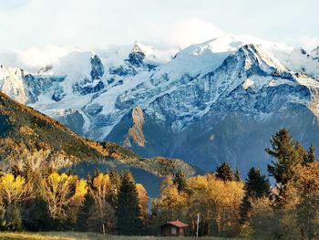 Scenic view of snowcapped mountains against sky