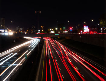 Light trails on road at night