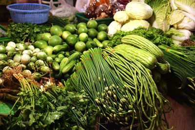 High angle view of vegetables for sale at market stall