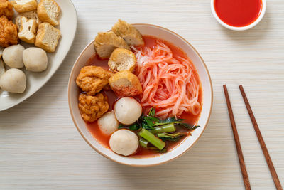 High angle view of food in bowl on table