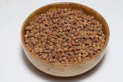 High angle view of bread in bowl on table