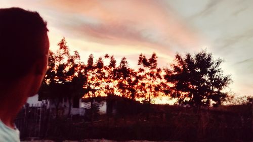 Silhouette man against trees during sunset