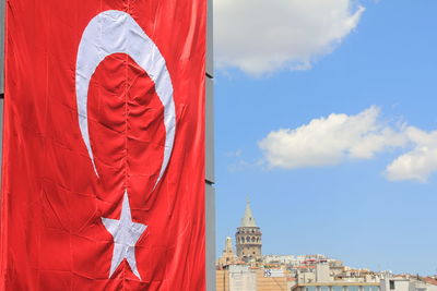 Close-up of red mosque against sky