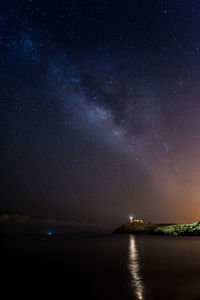 Scenic view of sea against sky at night