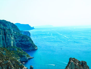 Scenic view of sea against clear sky