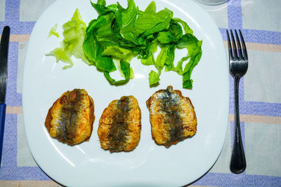 High angle view of meal served in plate