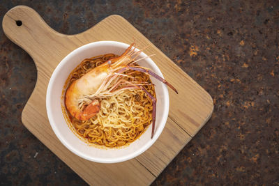 High angle view of food in bowl on table