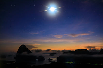 Samed nang chee at night the moon and starlight with blue sky background amazing viewpoints 