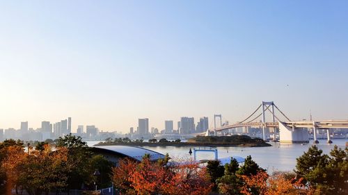 View of cityscape against clear sky