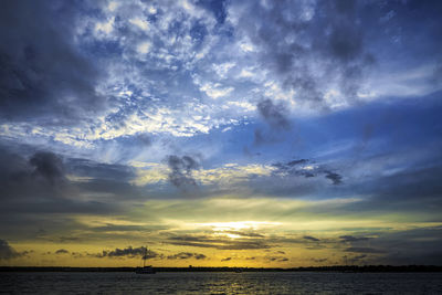 Scenic view of sea against dramatic sky