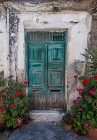 Closed door of house