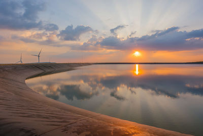 Scenic view of sea against sky during sunset