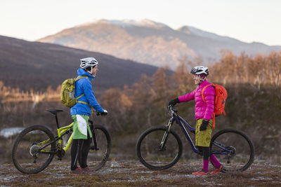 Couple on mountain bicycles